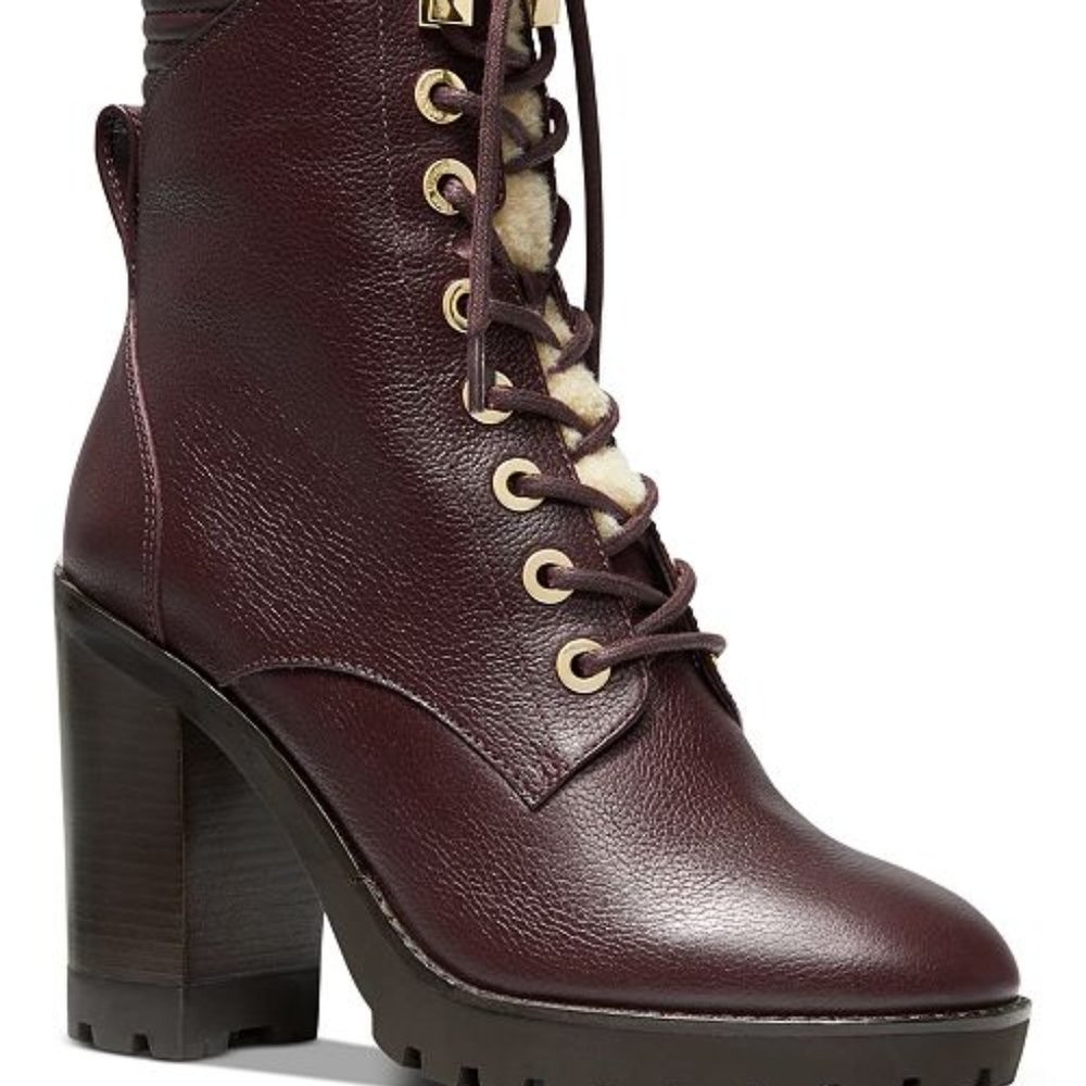 Michael Kors Bastian Lace-Up Leather Booties NEW